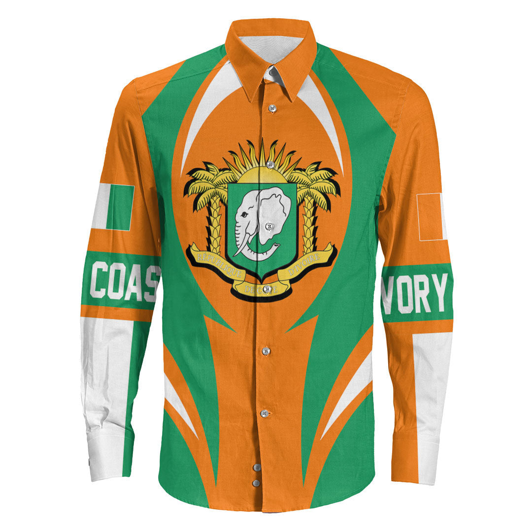 Wonder Print Shop Clothing - Ivory Coast Action Flag Long Sleeves Button Shirt RLT7 - Wonder Print Shop