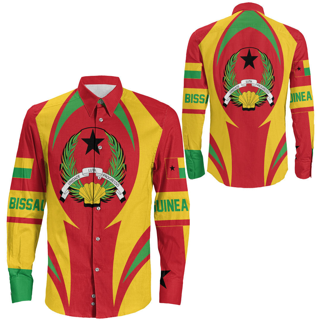 Wonder Print Shop Clothing - Guinea Bissau Action Flag Long Sleeves Button Shirt RLT7 - Wonder Print Shop