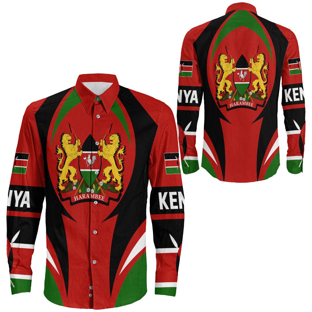 Wonder Print Shop Clothing - Kenya Action Flag Long Sleeves Button Shirt RLT7 - Wonder Print Shop