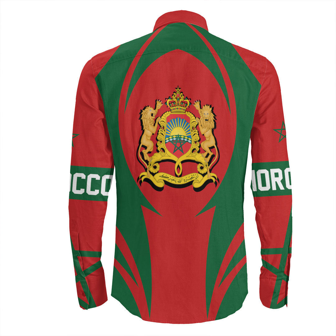 Wonder Print Shop Clothing - Morocco Action Flag Long Sleeves Button Shirt RLT7 - Wonder Print Shop
