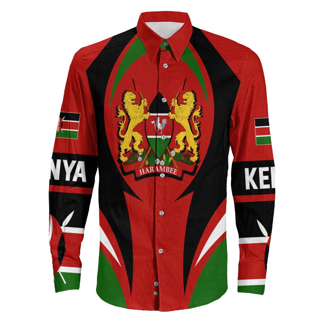 Wonder Print Shop Clothing - Kenya Action Flag Long Sleeves Button Shirt RLT7 - Wonder Print Shop