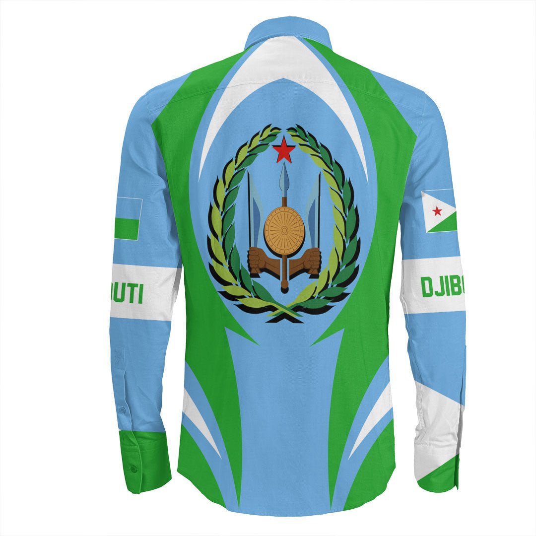 Wonder Print Shop Clothing - Djibouti Action Flag Long Sleeves Button Shirt RLT7 - Wonder Print Shop