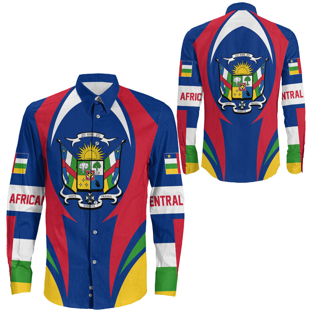 Wonder Print Shop Clothing - Central Africa Action Flag Long Sleeves Button Shirt RLT7 - Wonder Print Shop