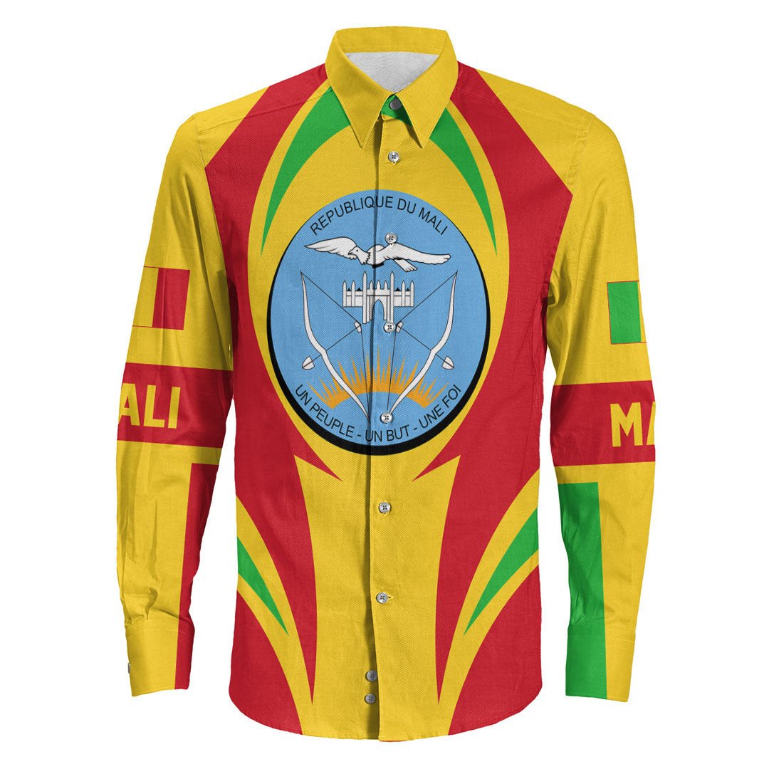 Wonder Print Shop Clothing - Mali Action Flag Long Sleeves Button Shirt RLT7 - Wonder Print Shop