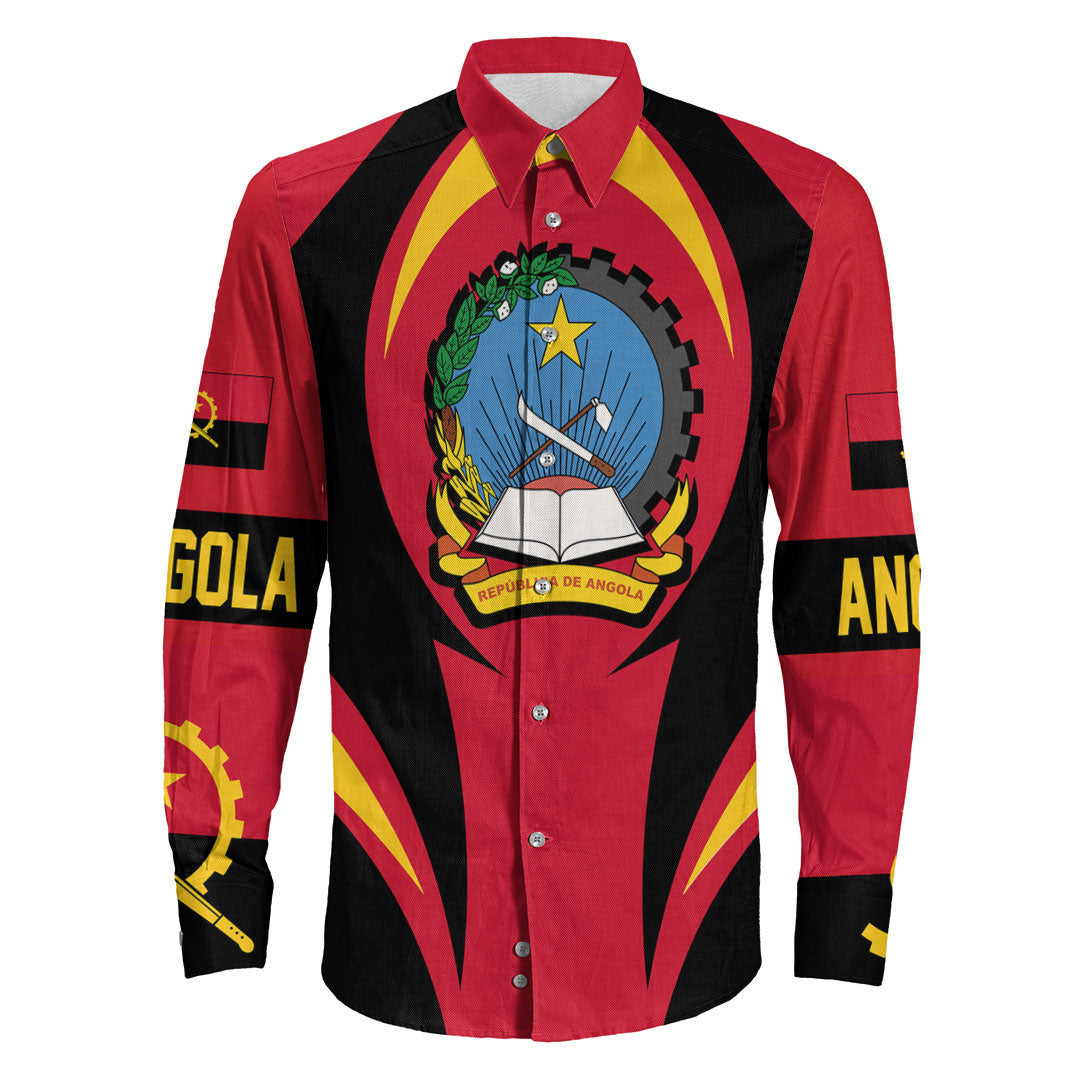 Wonder Print Shop Clothing - Angola Action Flag Long Sleeves Button Shirt RLT7 - Wonder Print Shop