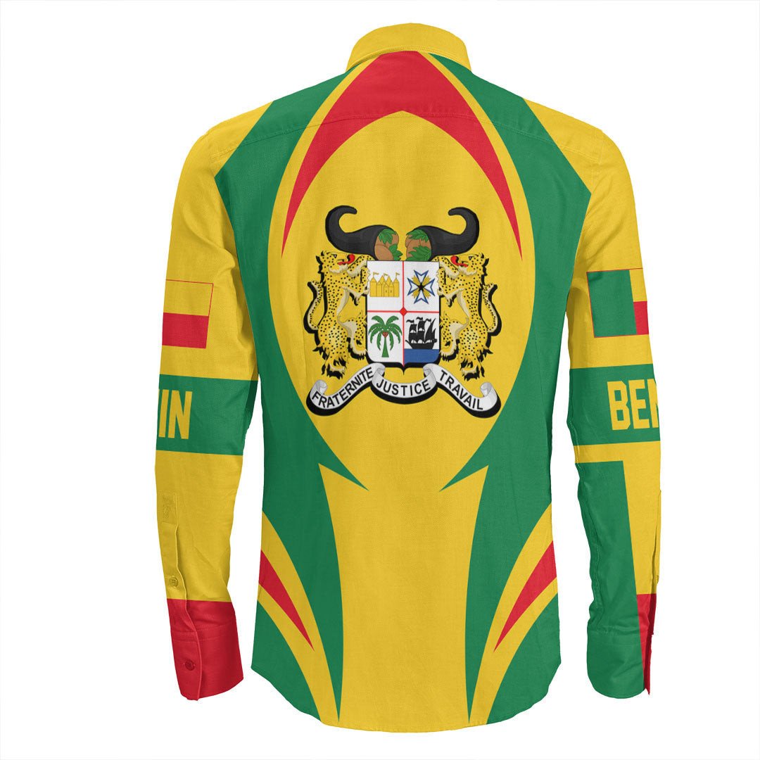 Wonder Print Shop Clothing - Benin Action Flag Long Sleeves Button Shirt RLT7 - Wonder Print Shop