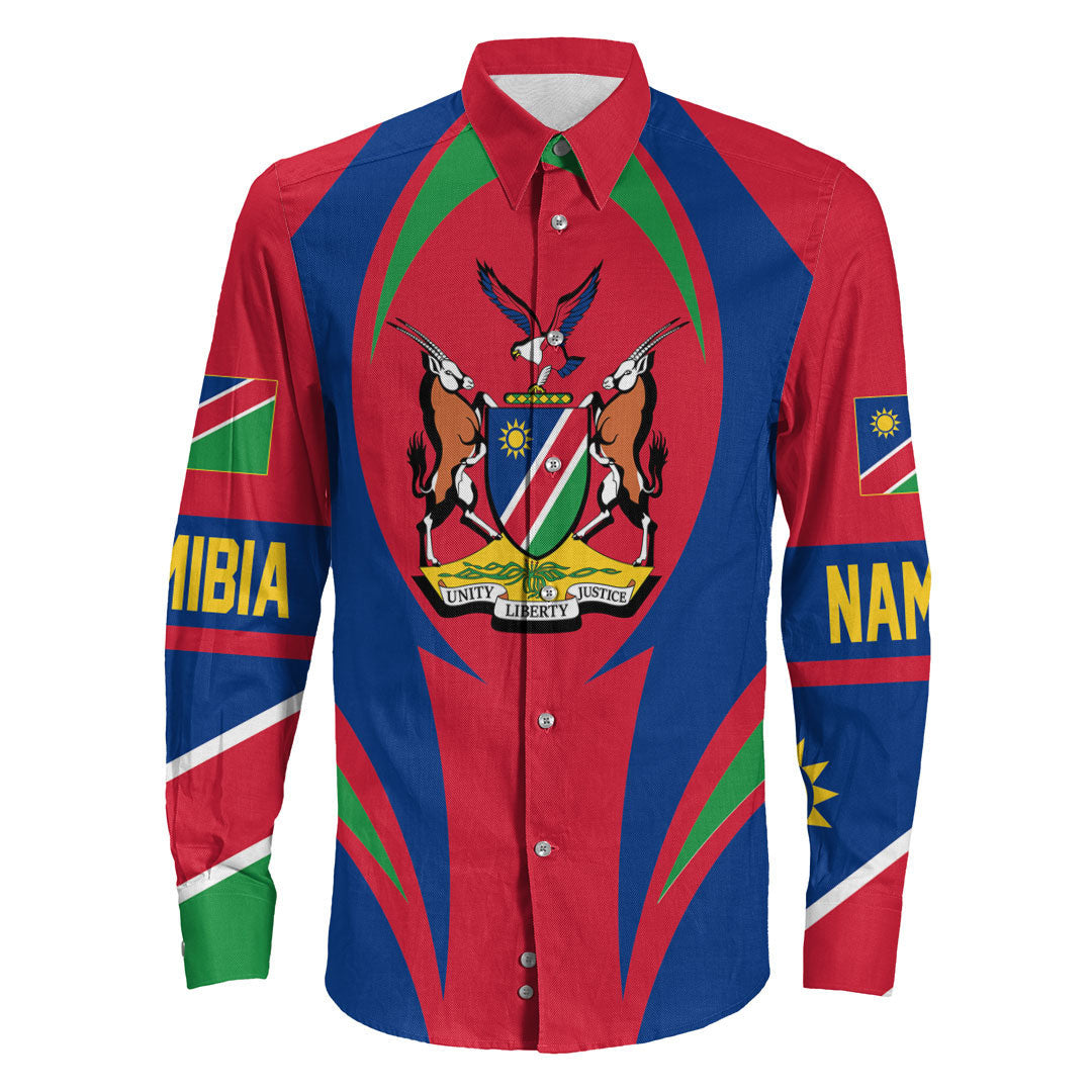 Wonder Print Shop Clothing - Nambia Action Flag Long Sleeves Button Shirt RLT7 - Wonder Print Shop