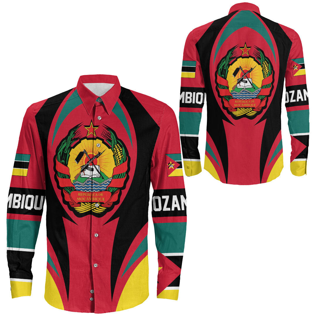 Wonder Print Shop Clothing - Mozambique Action Flag Long Sleeves Button Shirt RLT7 - Wonder Print Shop