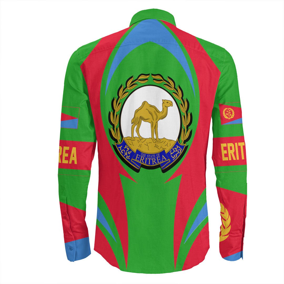 Wonder Print Shop Clothing - Eritrea Action Flag Long Sleeves Button Shirt RLT7 - Wonder Print Shop