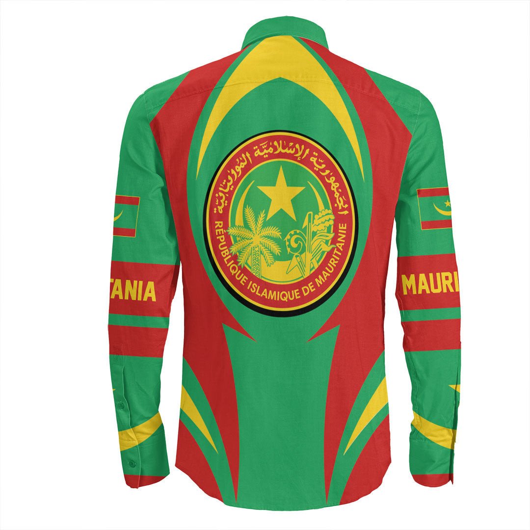 Wonder Print Shop Clothing - Mauritania Action Flag Long Sleeves Button Shirt RLT7 - Wonder Print Shop