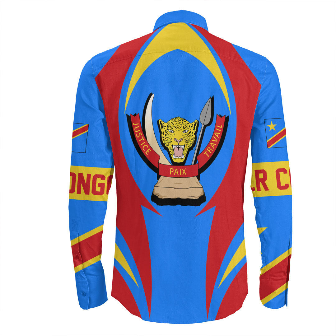 Wonder Print Shop Clothing - Democratic Republic Of The Congo Action Flag Long Sleeves Button Shirt RLT7 - Wonder Print Shop