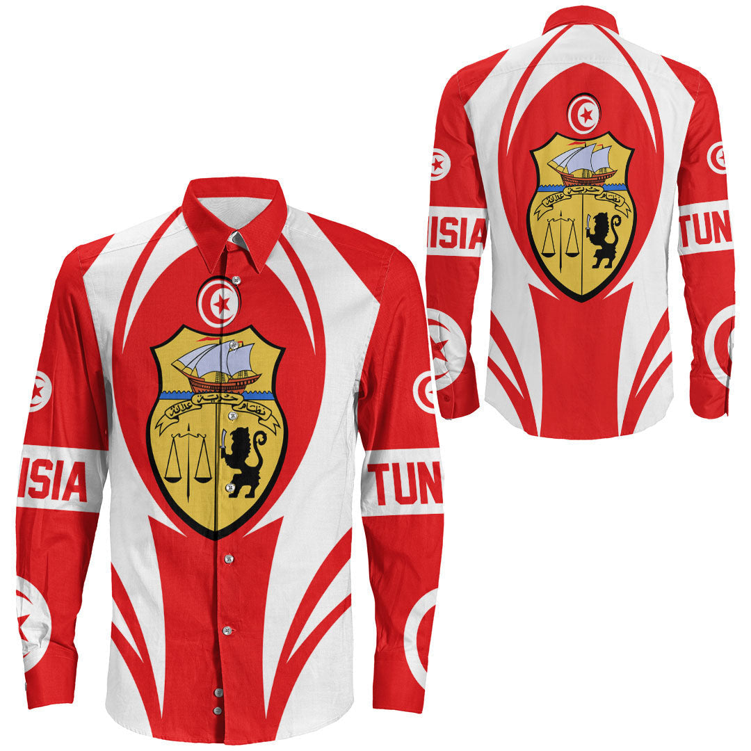 Wonder Print Shop Clothing - Tunisia Action Flag Long Sleeves Button Shirt RLT7 - Wonder Print Shop