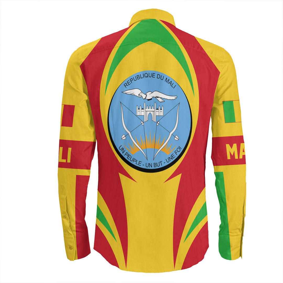 Wonder Print Shop Clothing - Mali Action Flag Long Sleeves Button Shirt RLT7 - Wonder Print Shop