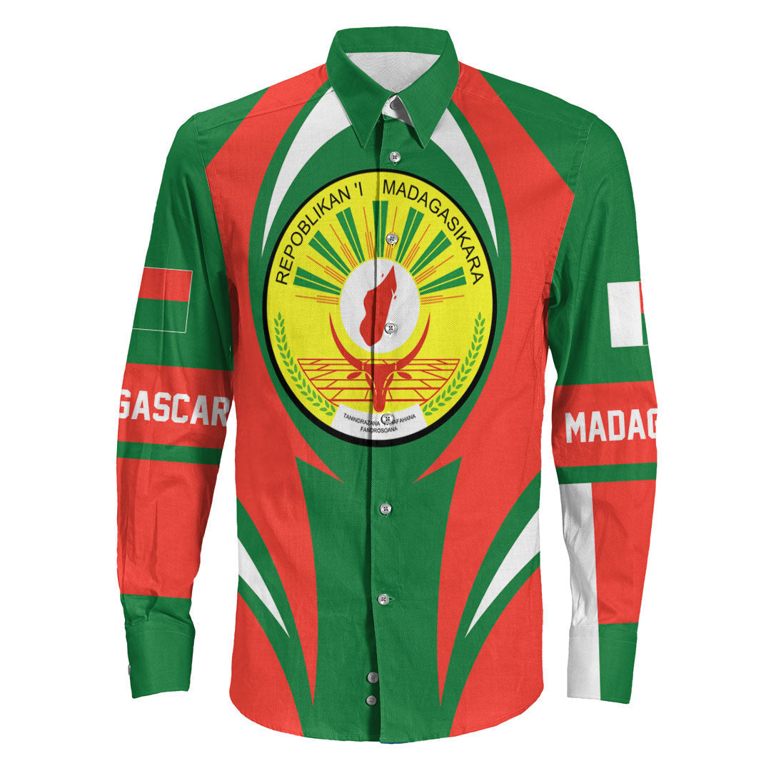 Wonder Print Shop Clothing - Madagascar Action Flag Long Sleeves Button Shirt RLT7 - Wonder Print Shop