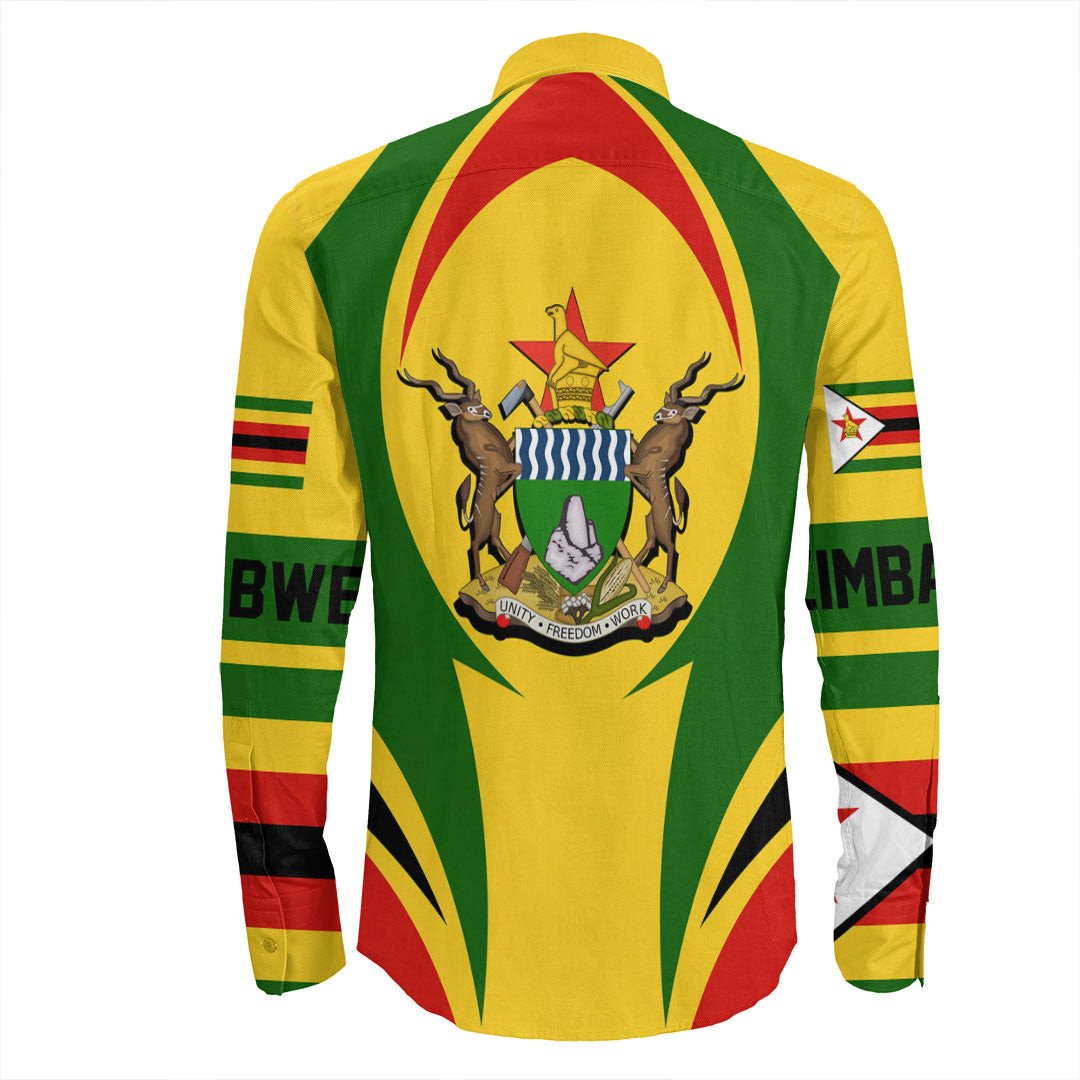 Wonder Print Shop Clothing - Zimbabwe Action Flag Long Sleeves Button Shirt RLT7 - Wonder Print Shop