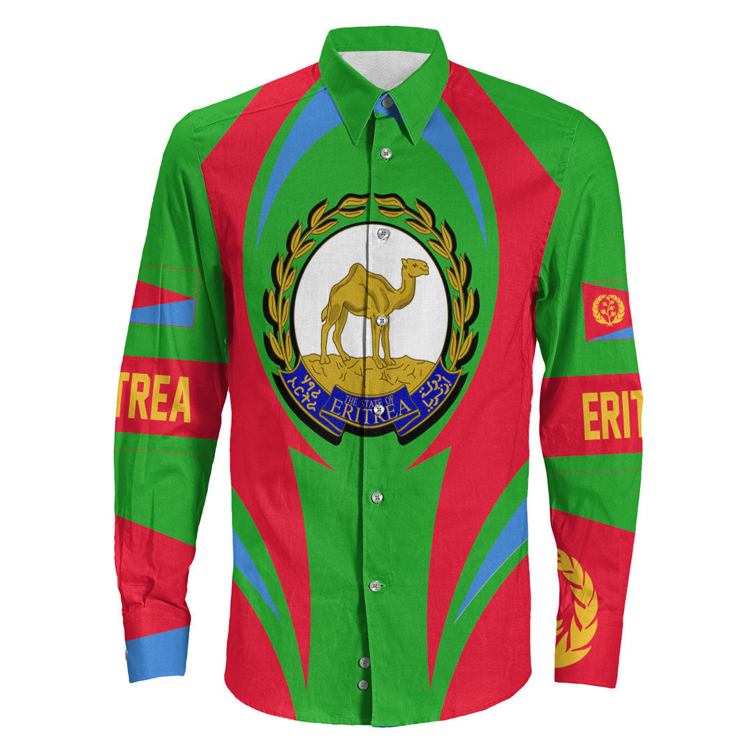 Wonder Print Shop Clothing - Eritrea Action Flag Long Sleeves Button Shirt RLT7 - Wonder Print Shop