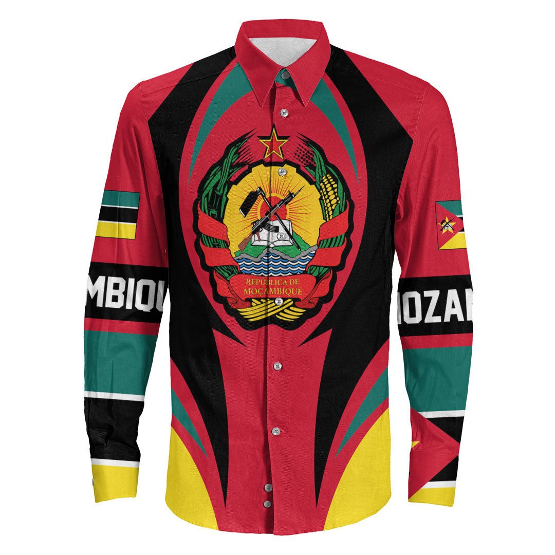 Wonder Print Shop Clothing - Mozambique Action Flag Long Sleeves Button Shirt RLT7 - Wonder Print Shop