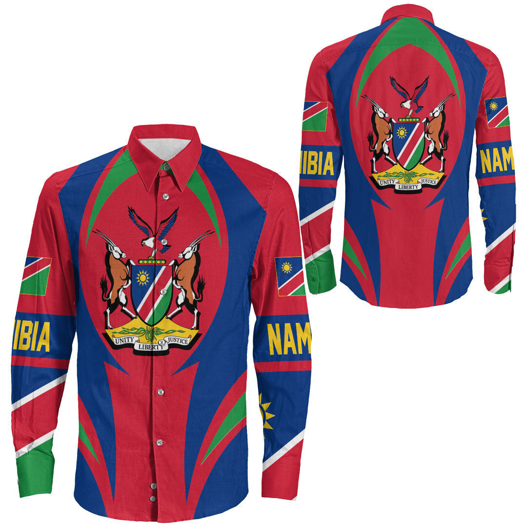 Wonder Print Shop Clothing - Nambia Action Flag Long Sleeves Button Shirt RLT7 - Wonder Print Shop