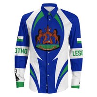 Wonder Print Shop Clothing - Lesotho Action Flag Long Sleeves Button Shirt RLT7 - Wonder Print Shop