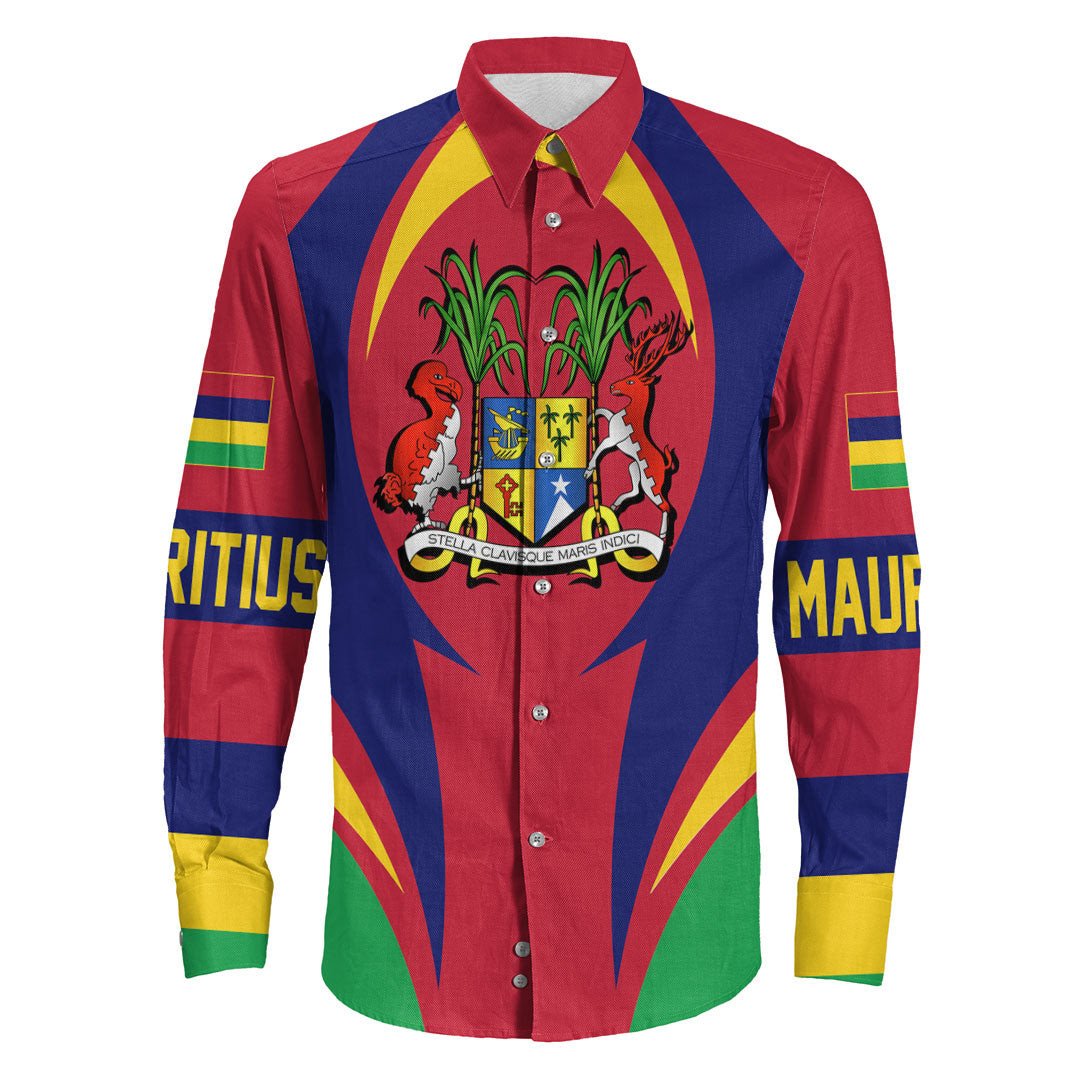 Wonder Print Shop Clothing - Mauritius Action Flag Long Sleeves Button Shirt RLT7 - Wonder Print Shop
