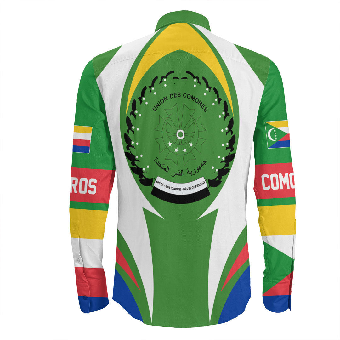 Wonder Print Shop Clothing - Comoros Action Flag Long Sleeves Button Shirt RLT7 - Wonder Print Shop