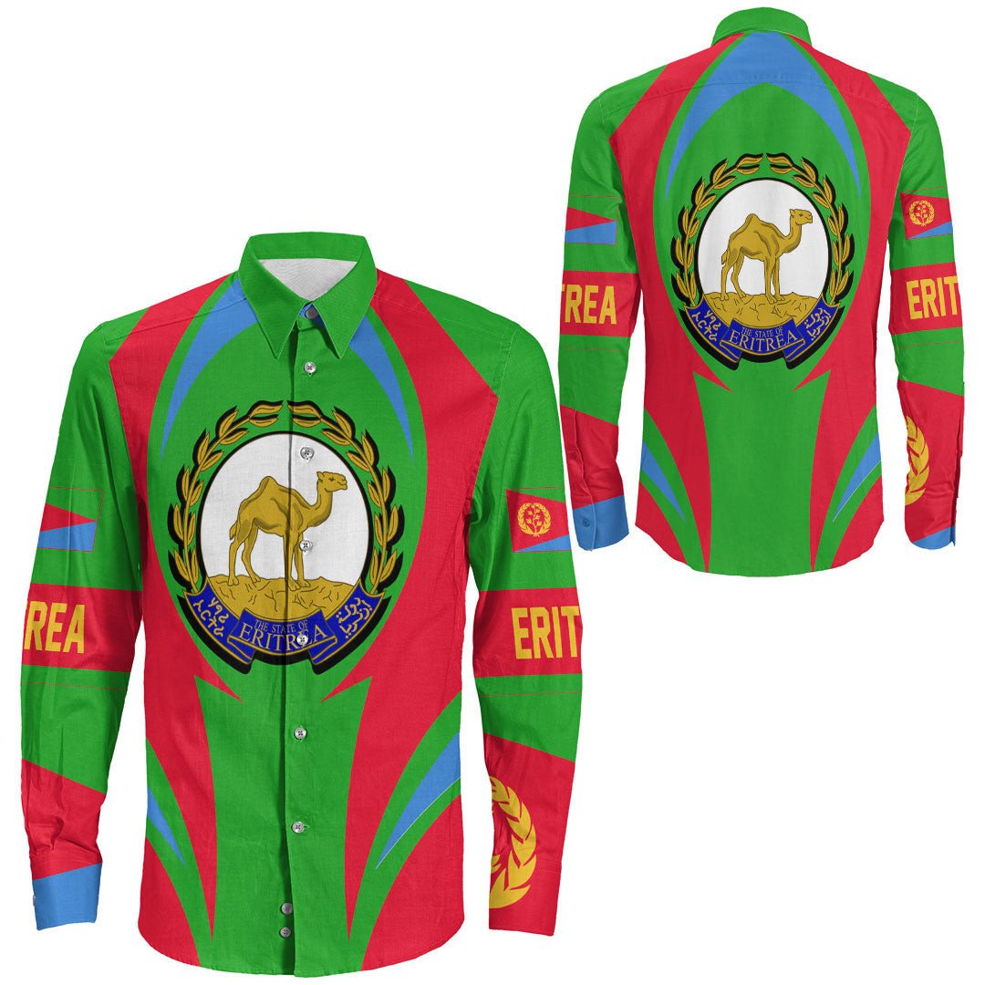 Wonder Print Shop Clothing - Eritrea Action Flag Long Sleeves Button Shirt RLT7 - Wonder Print Shop