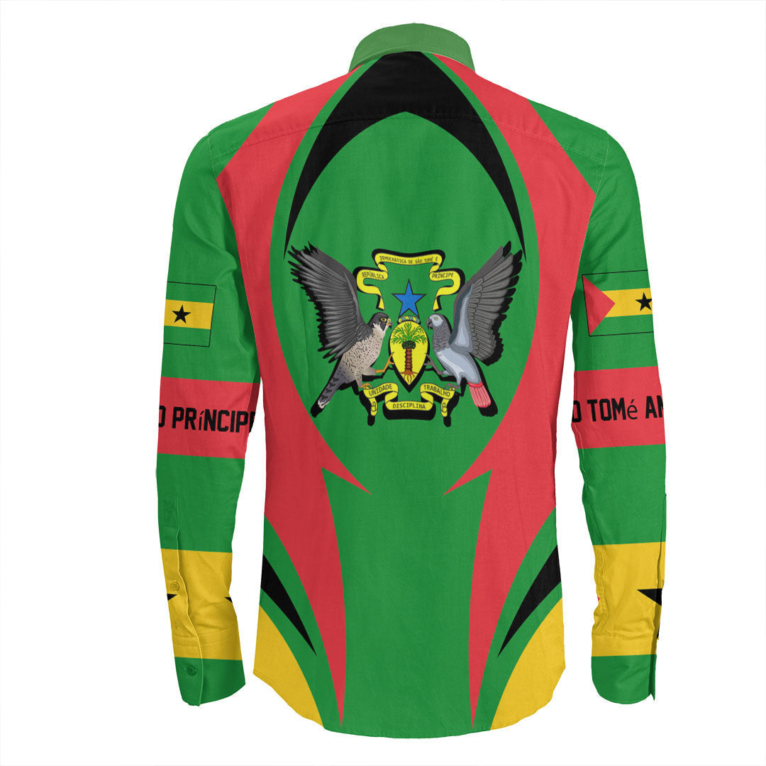 Wonder Print Shop Clothing - S o Tom and Prncipe Action Flag Long Sleeves Button Shirt RLT7 - Wonder Print Shop