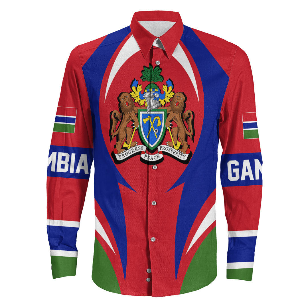 Wonder Print Shop Clothing - Gambia Action Flag Long Sleeves Button Shirt RLT7 - Wonder Print Shop