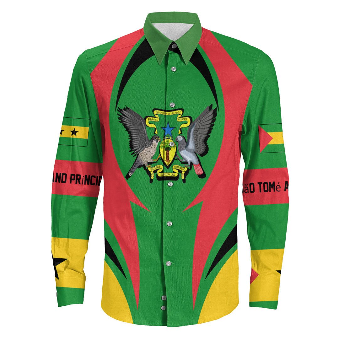 Wonder Print Shop Clothing - S o Tom and Prncipe Action Flag Long Sleeves Button Shirt RLT7 - Wonder Print Shop