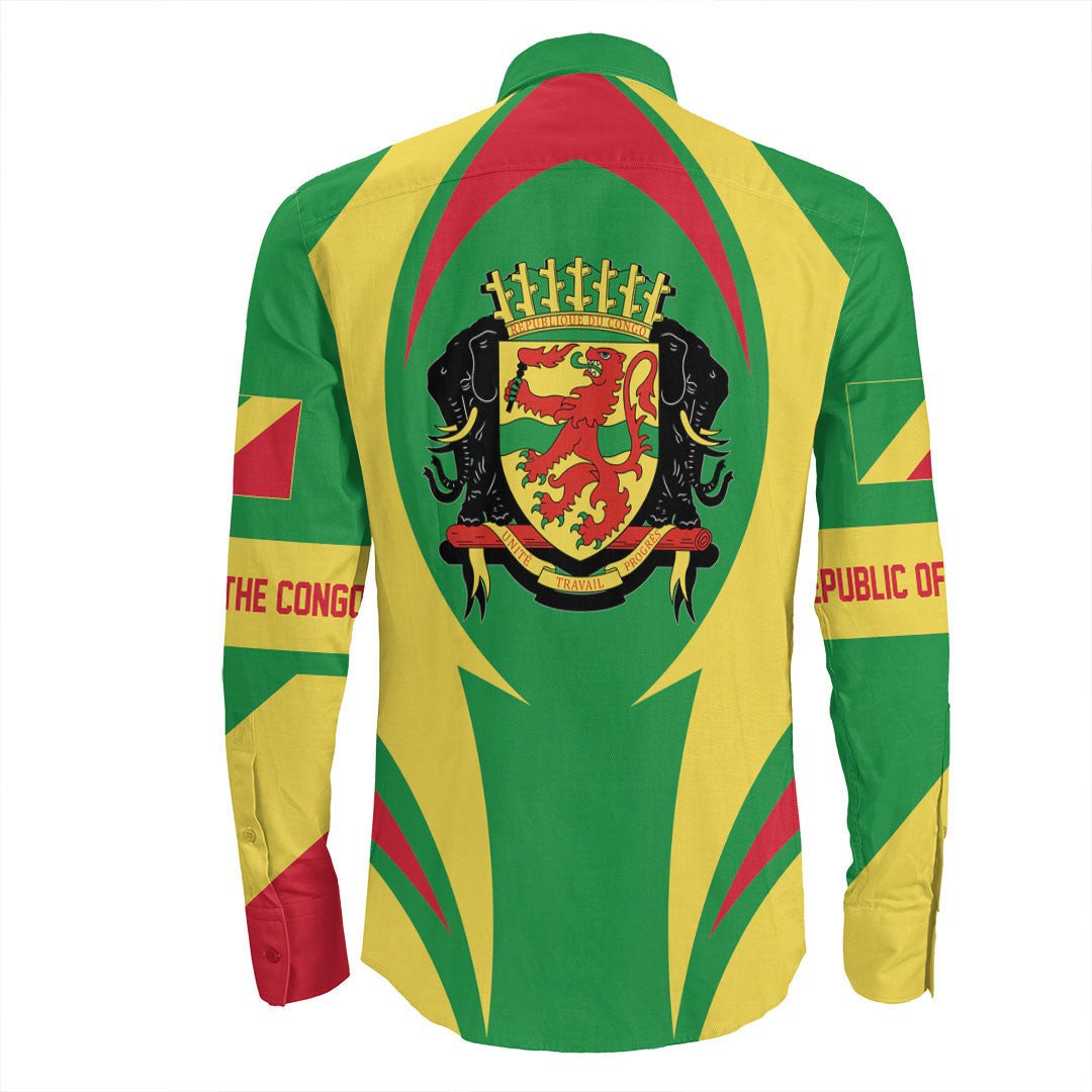 Wonder Print Shop Clothing - Republic Of The Congo Action Flag Long Sleeves Button Shirt RLT7 - Wonder Print Shop