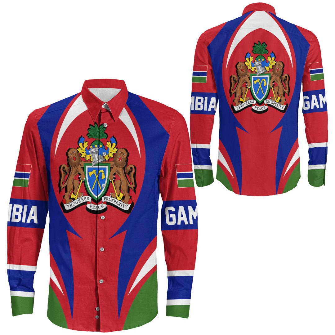 Wonder Print Shop Clothing - Gambia Action Flag Long Sleeves Button Shirt RLT7 - Wonder Print Shop