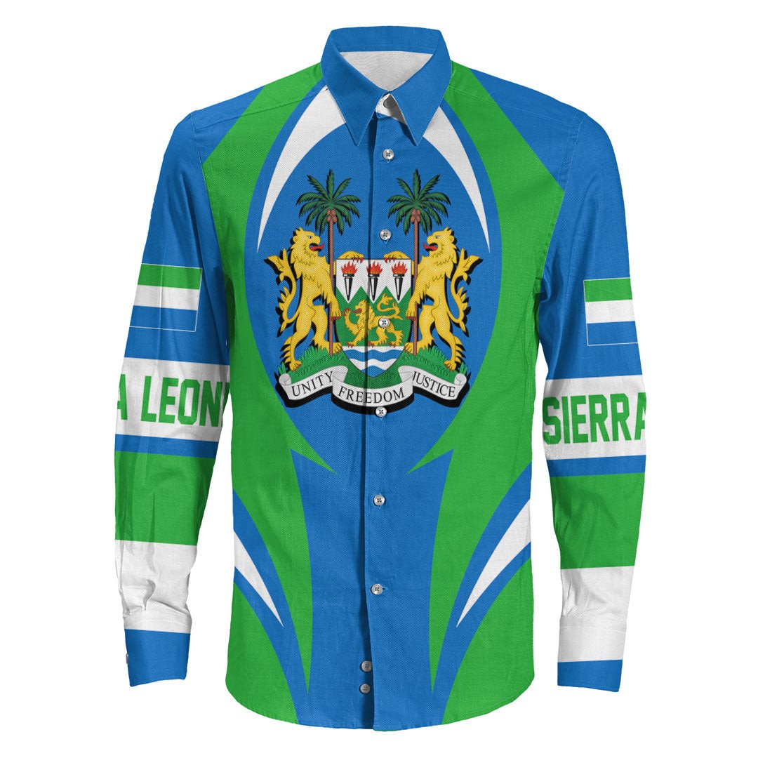 Wonder Print Shop Clothing - Sierra Leone Action Flag Long Sleeves Button Shirt RLT7 - Wonder Print Shop