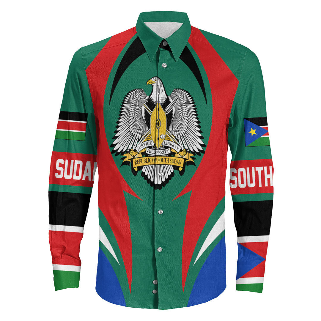 Wonder Print Shop Clothing - South Sudan Action Flag Long Sleeves Button Shirt RLT7 - Wonder Print Shop