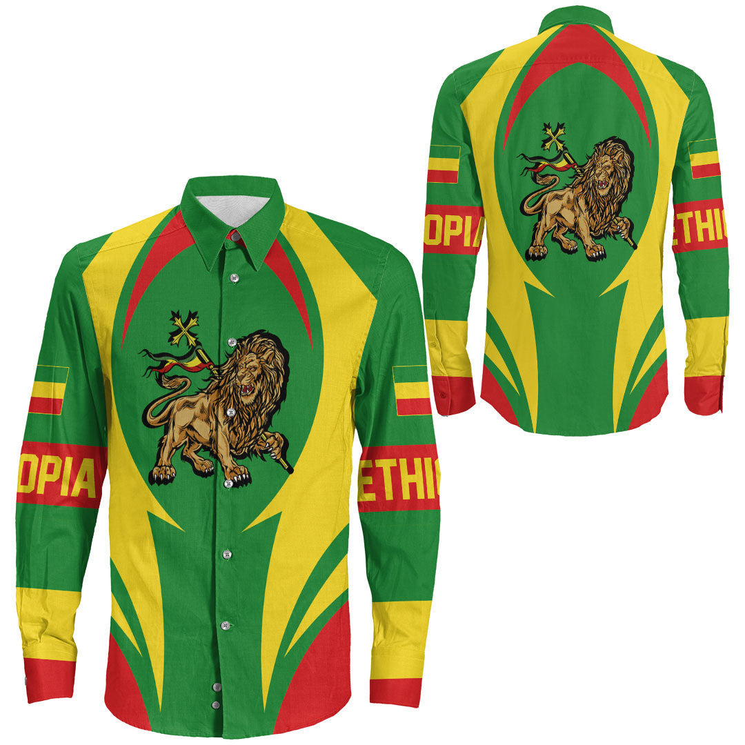 Wonder Print Shop Clothing - Ethiopia Action Flag Long Sleeves Button Shirt RLT7 - Wonder Print Shop