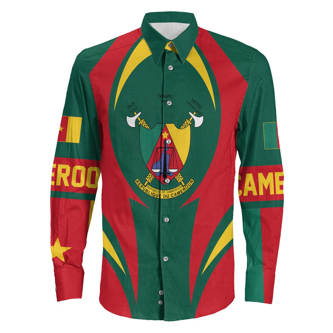 Wonder Print Shop Clothing - Cameroon Action Flag Long Sleeves Button Shirt RLT7 - Wonder Print Shop