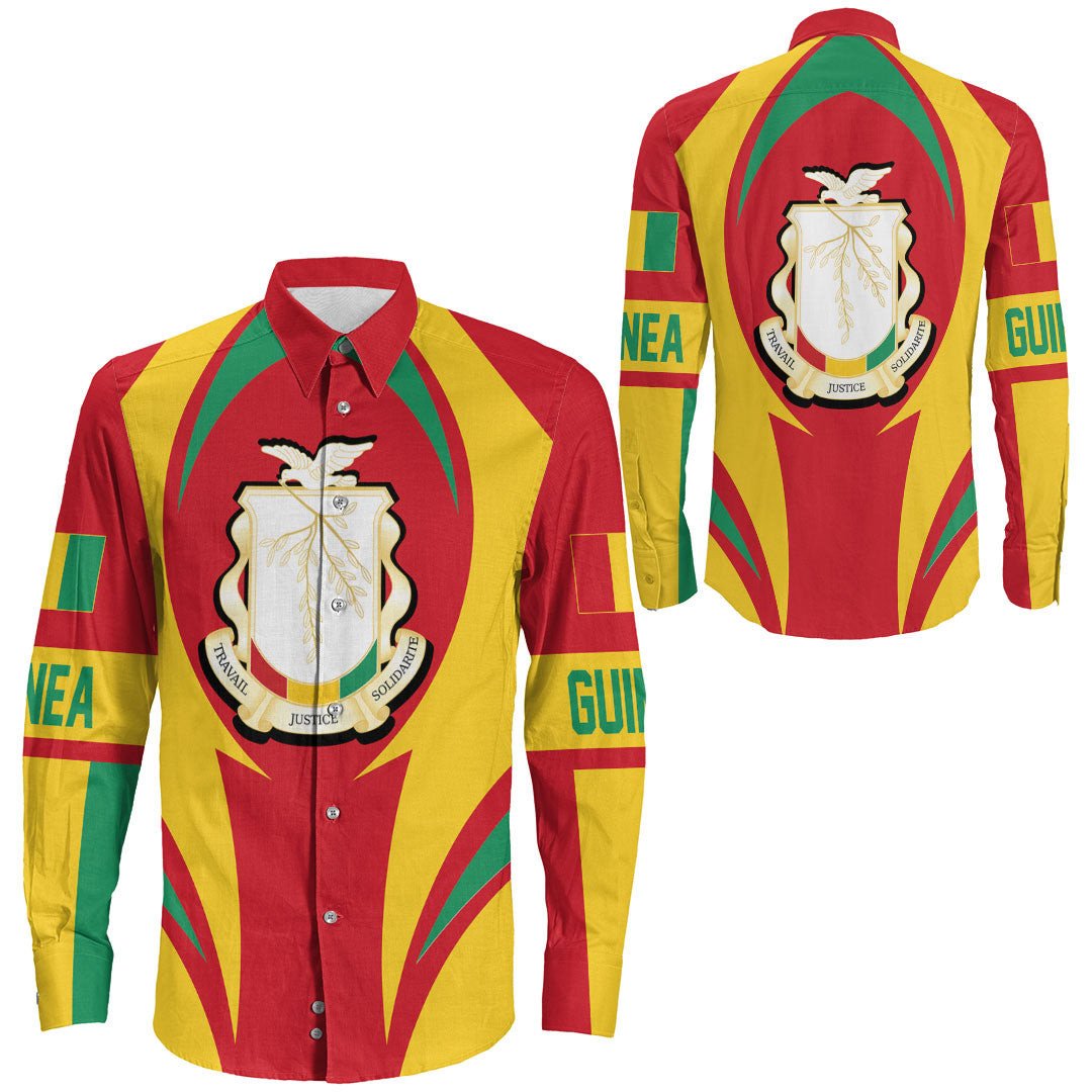 Wonder Print Shop Clothing - Guinea Action Flag Long Sleeves Button Shirt RLT7 - Wonder Print Shop