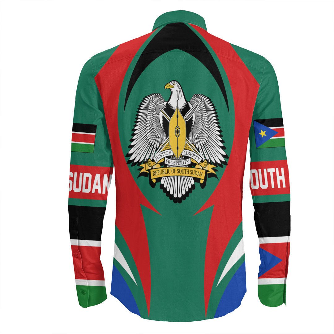 Wonder Print Shop Clothing - South Sudan Action Flag Long Sleeves Button Shirt RLT7 - Wonder Print Shop