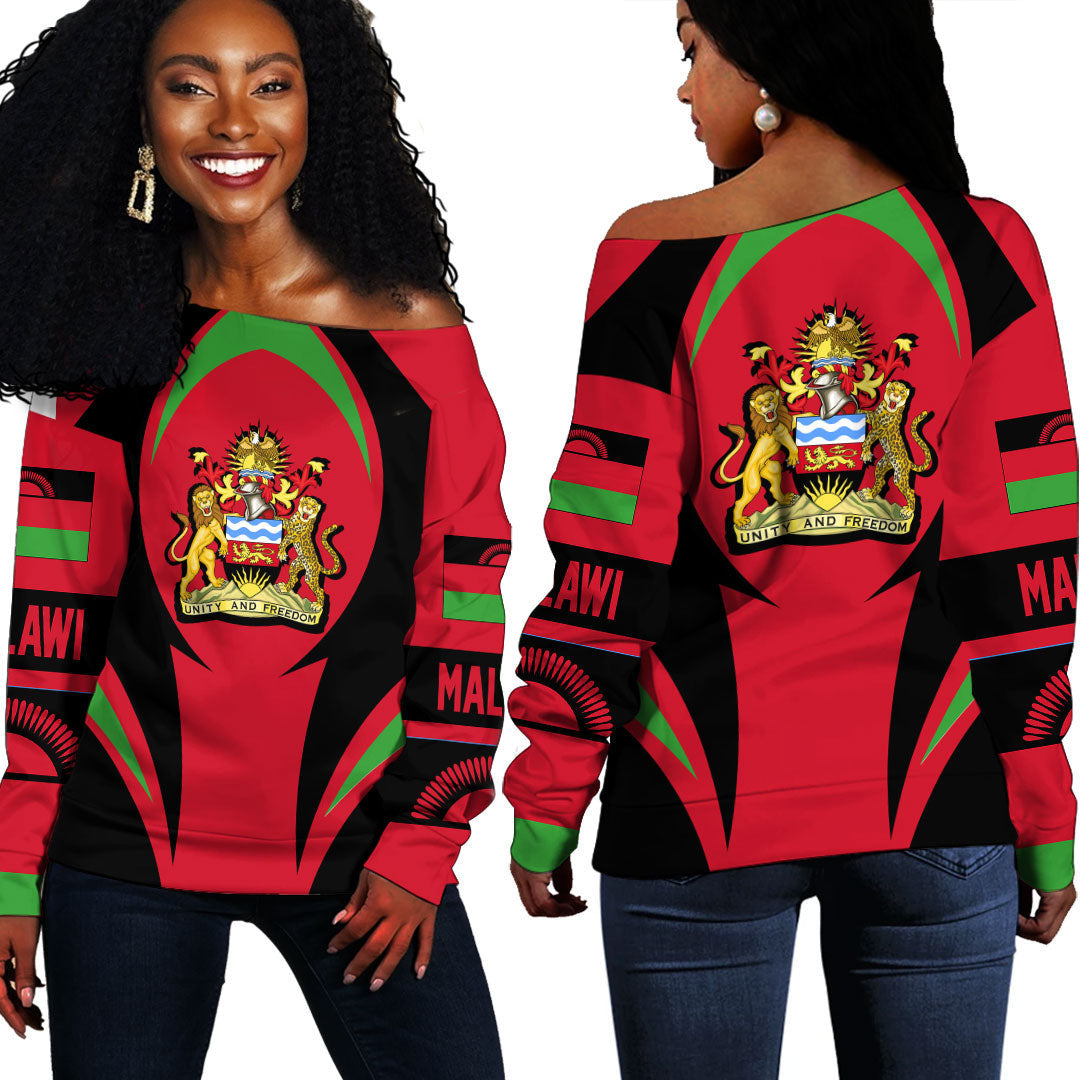 Wonder Print Shop Clothing - Malawi Action Flag Off Shoulder Sweaters RLT7 - Wonder Print Shop