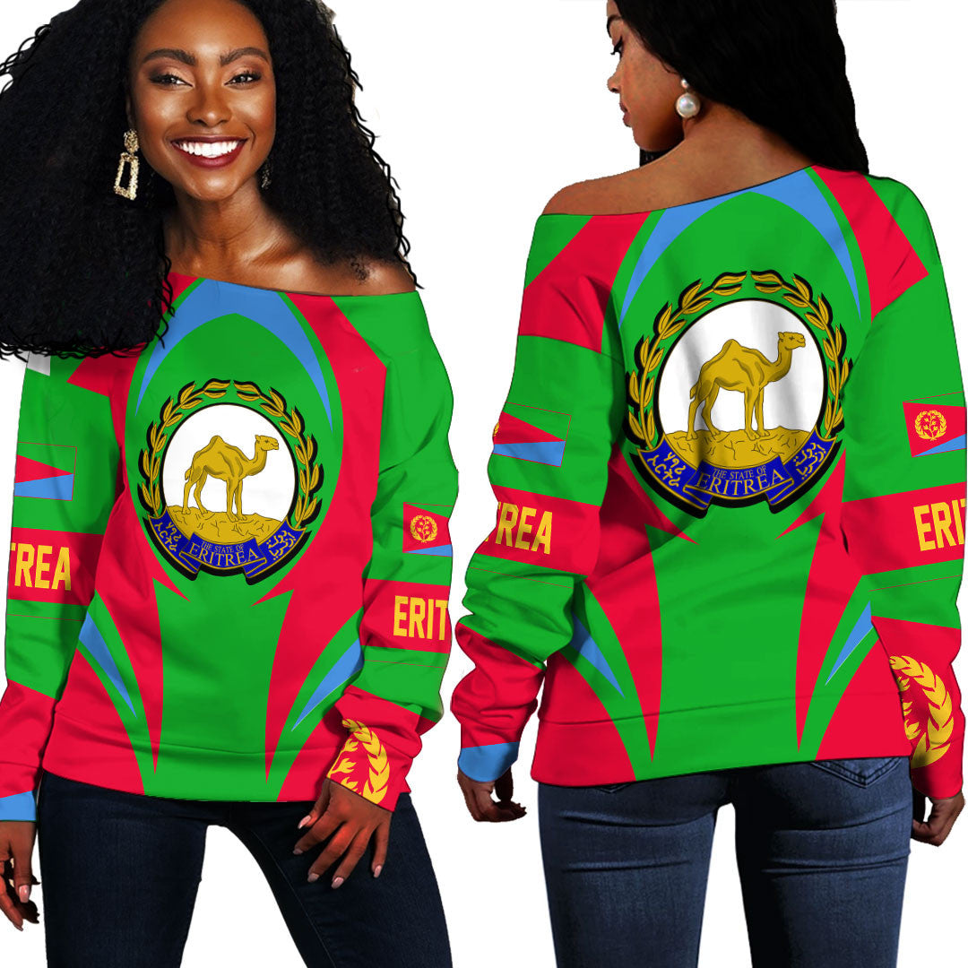 Wonder Print Shop Clothing - Eritrea Action Flag Off Shoulder Sweaters RLT7 - Wonder Print Shop