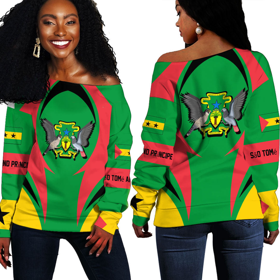 Wonder Print Shop Clothing - S o Tom and Prncipe Action Flag Off Shoulder Sweaters RLT7 - Wonder Print Shop