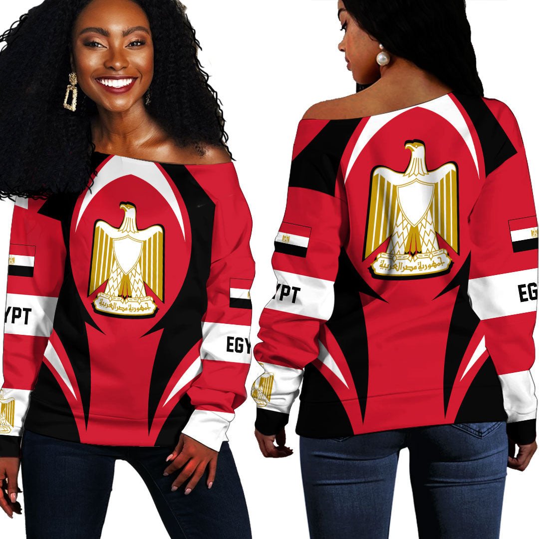 Wonder Print Shop Clothing - Egypt Action Flag Off Shoulder Sweaters RLT7 - Wonder Print Shop