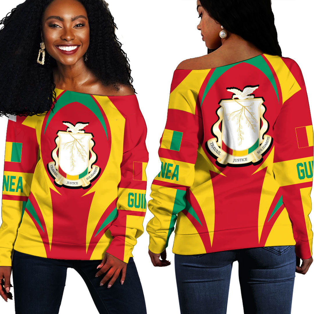 Wonder Print Shop Clothing - Guinea Action Flag Off Shoulder Sweaters RLT7 - Wonder Print Shop