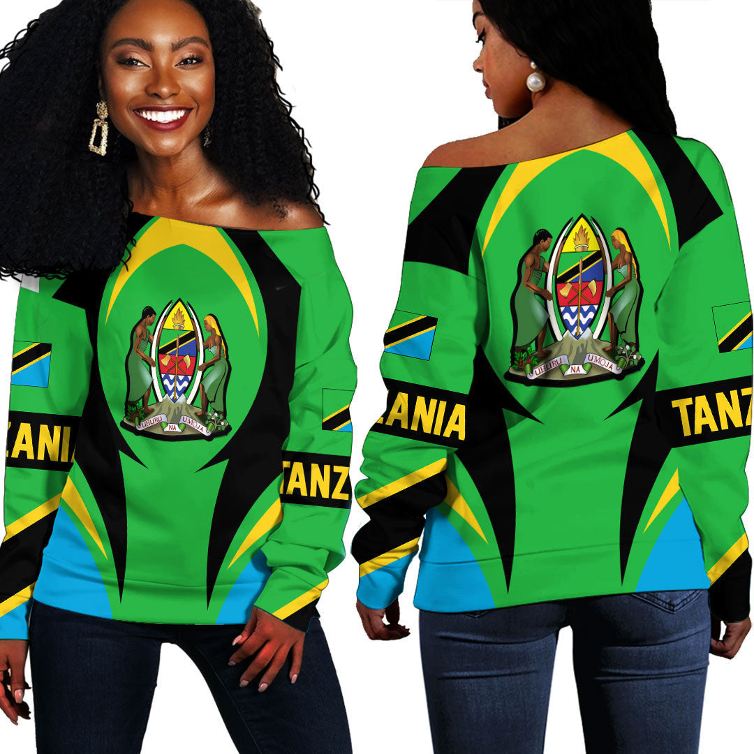Wonder Print Shop Clothing - Tanazia Action Flag Off Shoulder Sweaters RLT7 - Wonder Print Shop