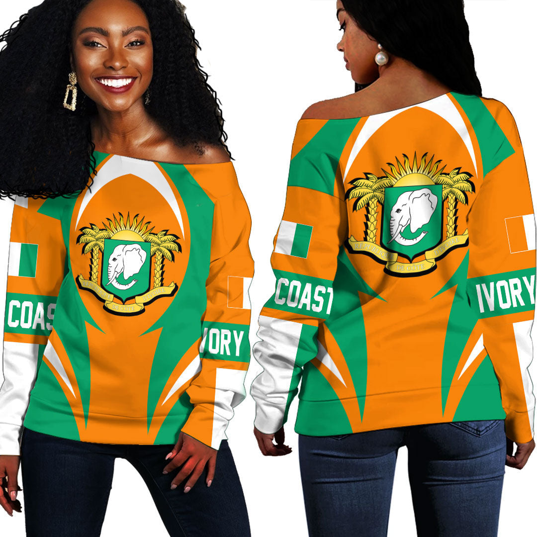 Wonder Print Shop Clothing - Ivory Coast Action Flag Off Shoulder Sweaters RLT7 - Wonder Print Shop