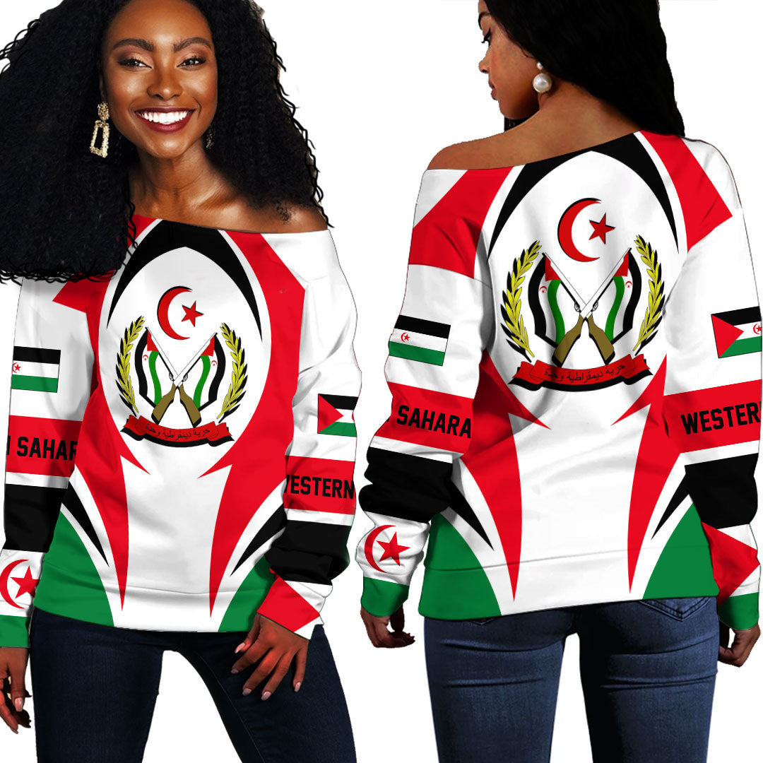 Wonder Print Shop Clothing - Western Sahara Action Flag Off Shoulder Sweaters RLT7 - Wonder Print Shop