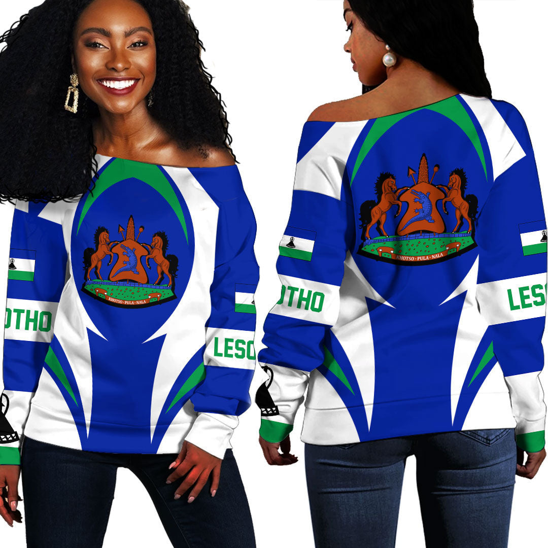 Wonder Print Shop Clothing - Lesotho Action Flag Off Shoulder Sweaters RLT7 - Wonder Print Shop