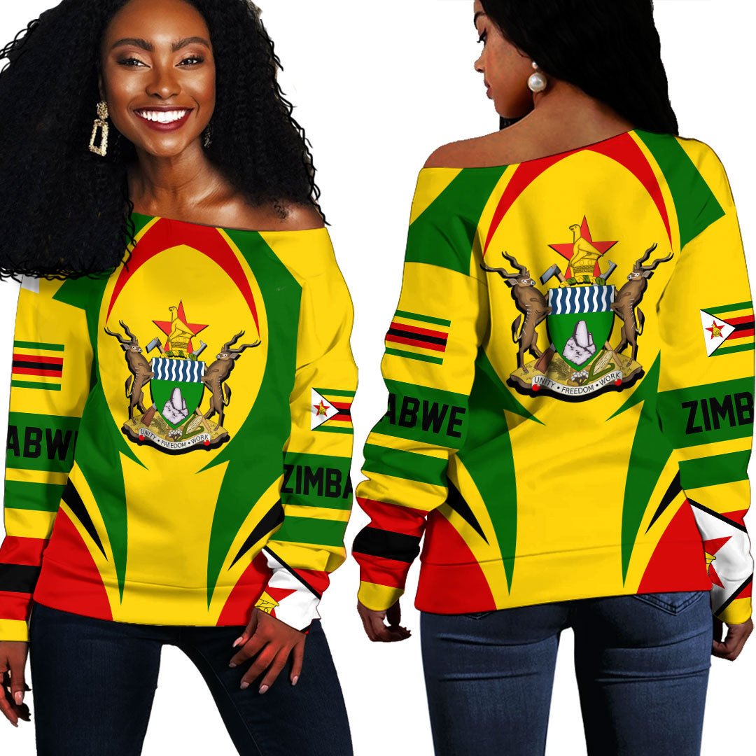 Wonder Print Shop Clothing - Zimbabwe Action Flag Off Shoulder Sweaters RLT7 - Wonder Print Shop