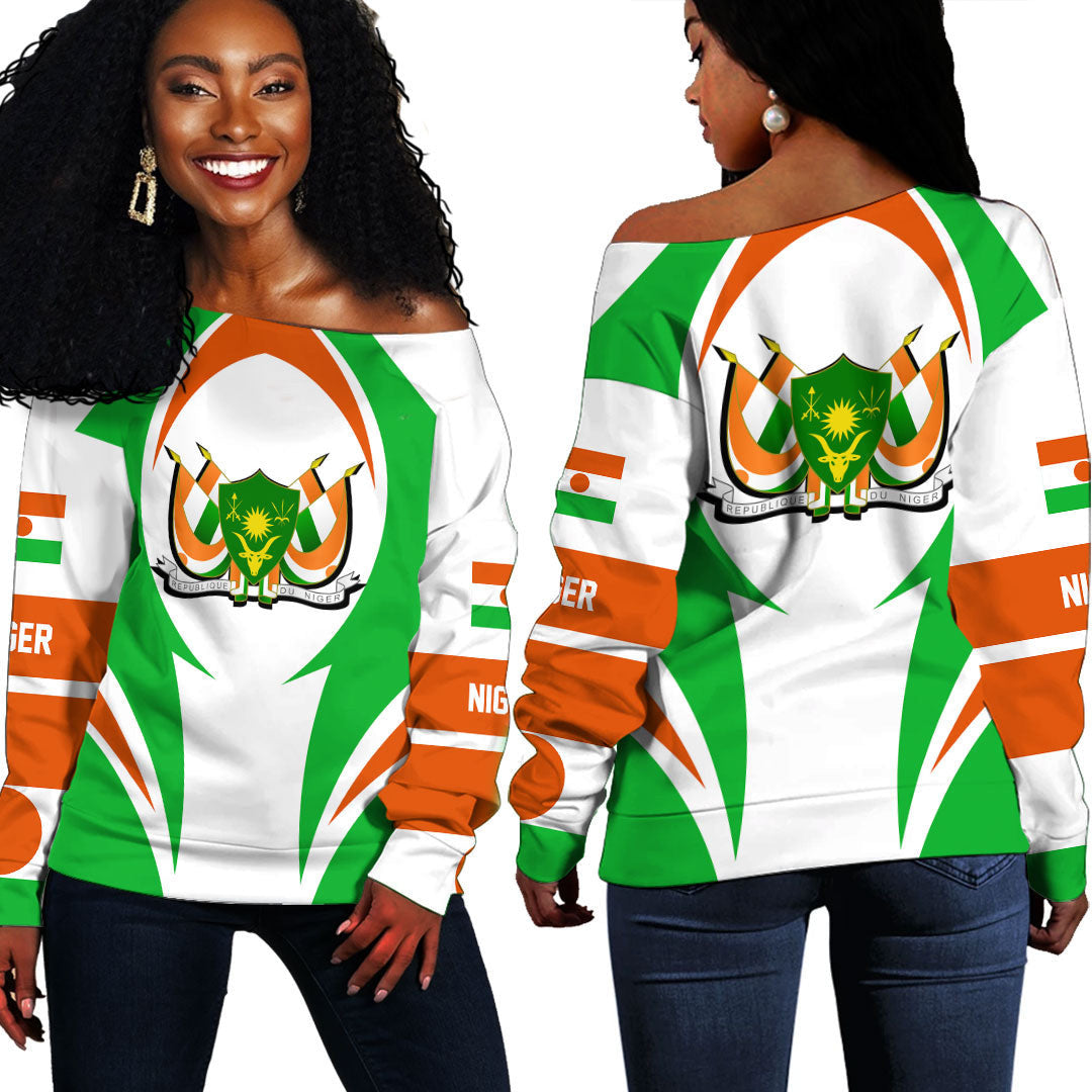 Wonder Print Shop Clothing - Niger Action Flag Off Shoulder Sweaters RLT7 - Wonder Print Shop