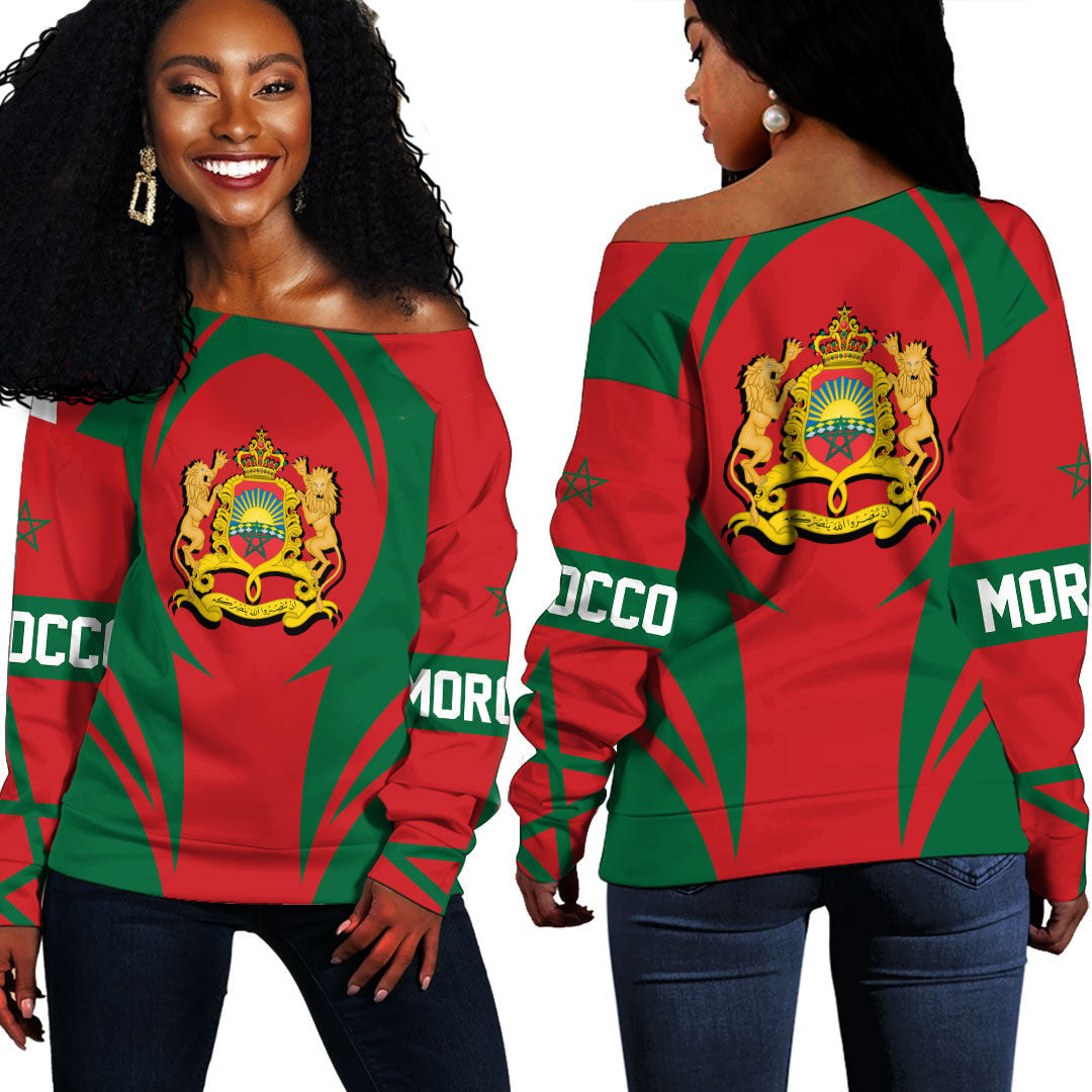 Wonder Print Shop Clothing - Morocco Action Flag Off Shoulder Sweaters RLT7 - Wonder Print Shop