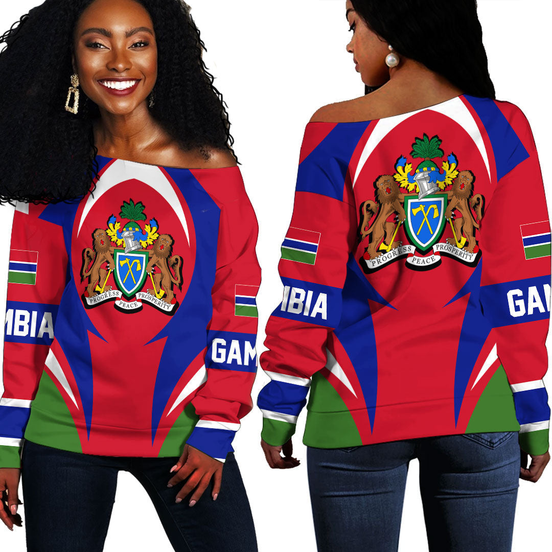 Wonder Print Shop Clothing - Gambia Action Flag Off Shoulder Sweaters RLT7 - Wonder Print Shop